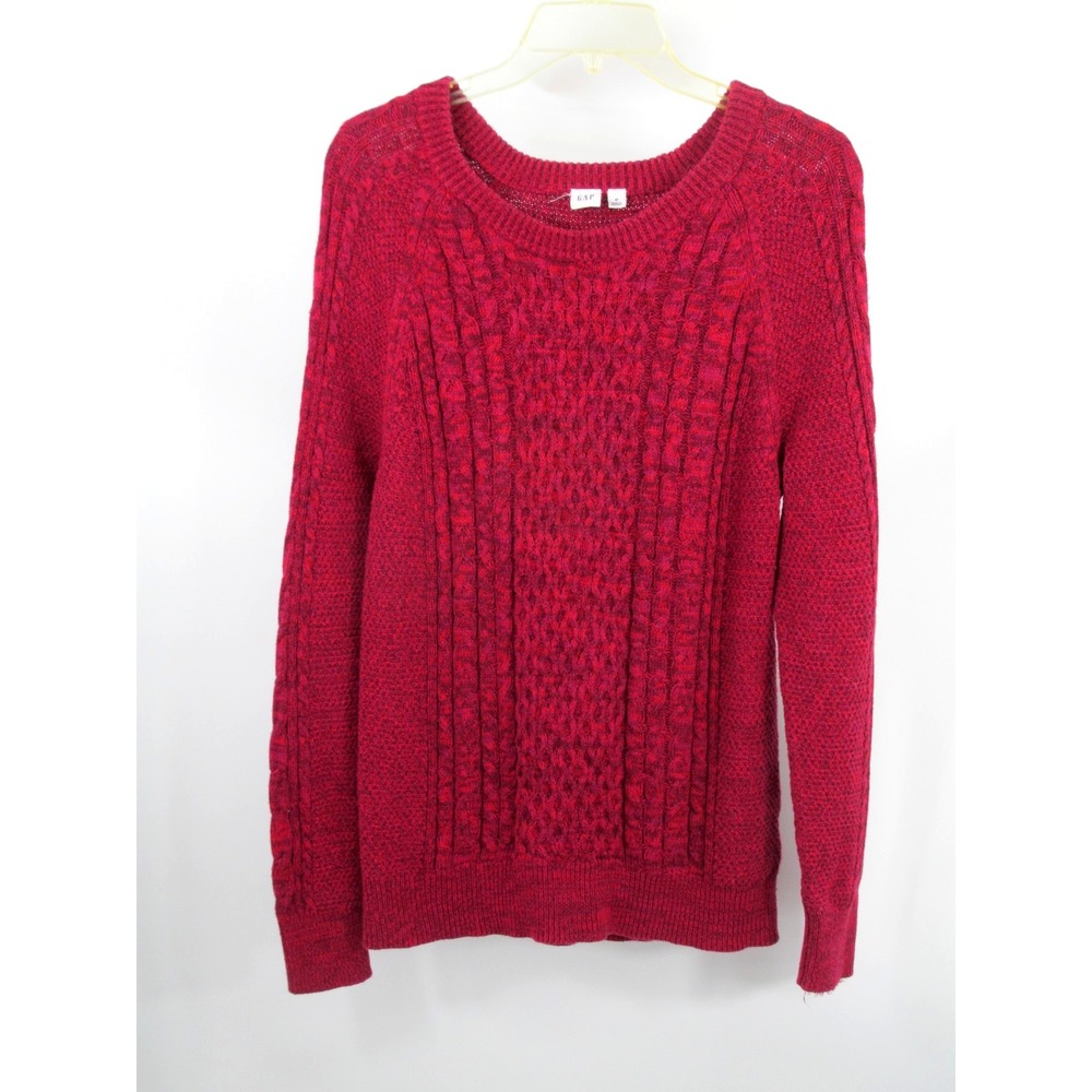 GAP Red Heather Cable Knit Sweater Womens Medium Cotton Preppy Pullover